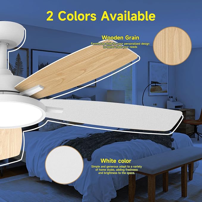 Roomratv Ceiling Fans with Lights,52 inch Smart Ceiling Fans with Dimmable LED Light Compatible with Google Home Alexa App Control(white