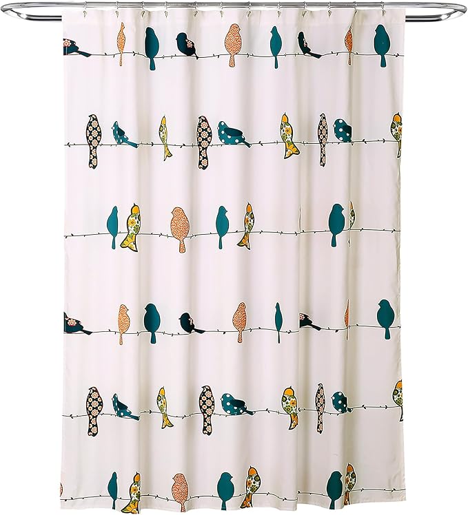 Lush Decor Rowley Birds Shower Curtain, 72” W x 72” L, Multi - Colorful Floral Bird Pattern - Whimsical & Playful Bird Shower Curtain - Farmhouse, Coastal, & Boho Bathroom Decor