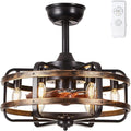 Caged Ceiling Fans with Lights Black Farmhouse 18‘’ Flush Mount Bladeless Rustic Chandeliers Fan Lights with Remote Vintage Reversible Ceiling Fan for Living Room Bedroom Kitchen 6 Light Bulb Base E12