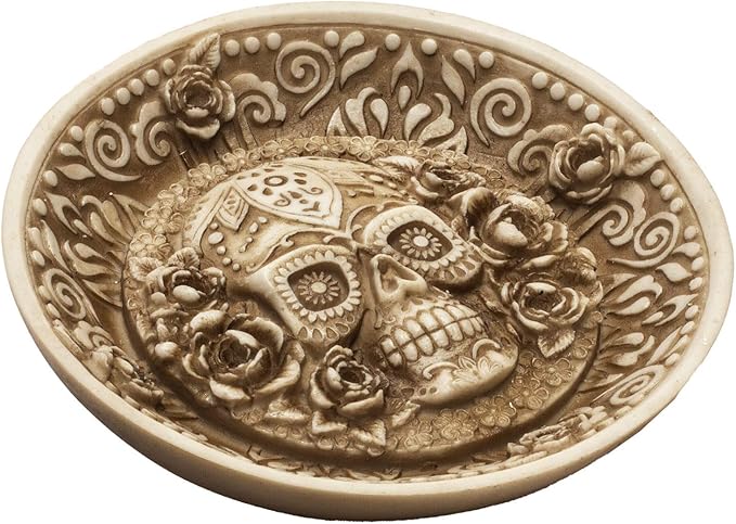 Pacific Giftware Day of The Dead Sugar Skull face Incense Burner Resin Figurine Dish