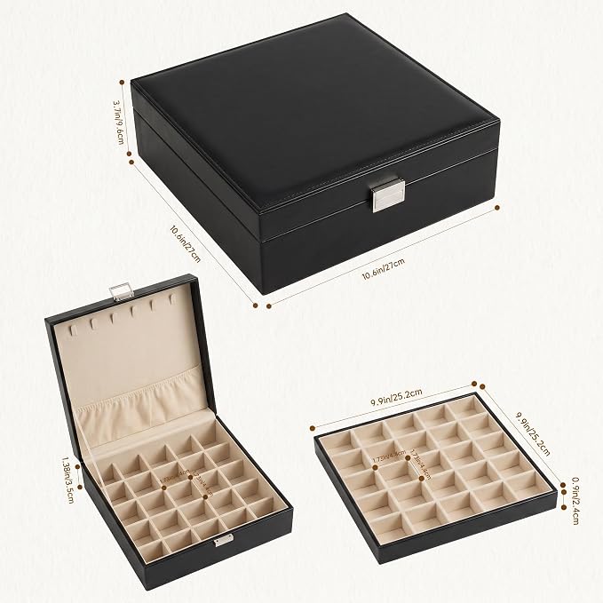 Frebeauty 50 Grid Earring Holder Organizer,2 Layer Jewelry Box for Women | Faux Leather,Velvet Lining,Adjustable Divider,Jewelry Organizer for Ring Necklace and Bracelet,for Home Use and Jewelry Store