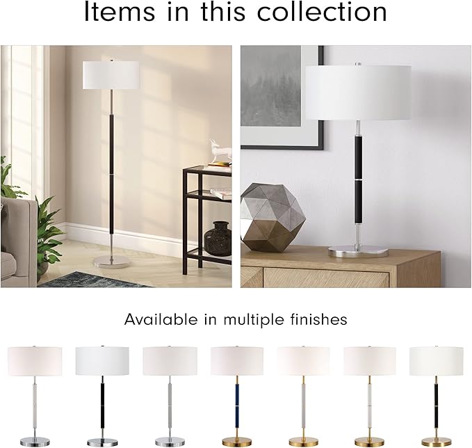 Henn&Hart 25" Tall 2-Light Table Lamp with Fabric Shade in Black/Brass/White, Lamp, Desk Lamp for Home or Office