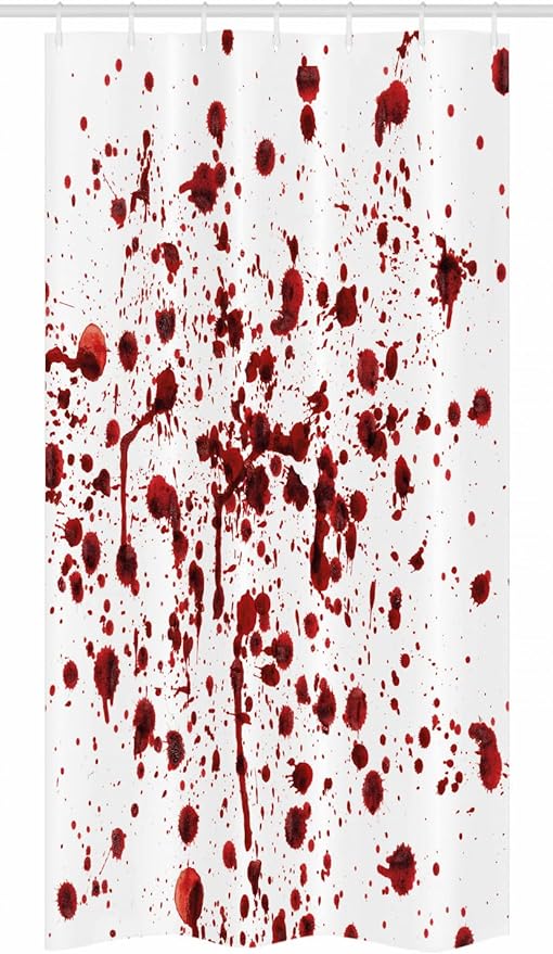 Ambesonne Horror Stall Shower Curtain, Splashes of Blood Grunge Style Bloodstain Horror Scary Zombie Halloween Themed Print, Fabric Bathroom Decor Set with Hooks, 36" W x 72" L, Red White