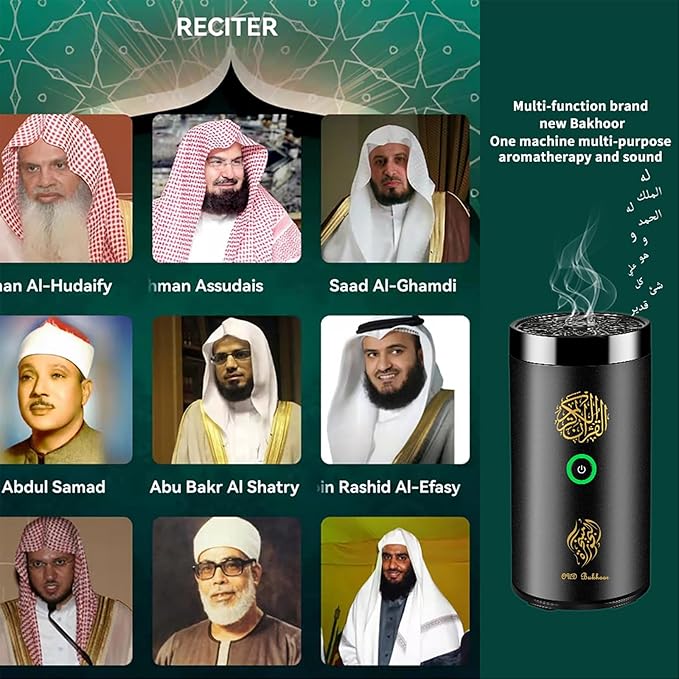 2 in 1 Electric Incense Burner with Quran Speaker, Rechargeble Bakhoor Burner Aroma Diffuser for Car Office Home Bedroom Living Room Study Spa (Black-1)