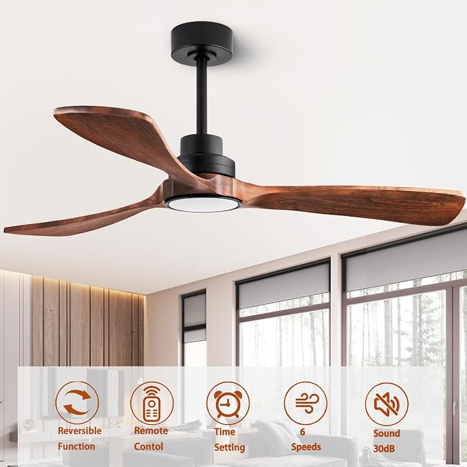 52inch Quiet Ceiling Fan Light with Remote Control in Walnut Finish | 3CCT Ceiling Fans Light, with full memory function, suitable for living rooms, bedrooms, outdoor areas, hallways, and more
