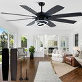 72" Large Black Modern Ceiling Fans with Lights | Remote, 6-speed reversible DC motor, dimmable, 3 adj rings; suitable for indoor/outdoor use, living room & kitchen.