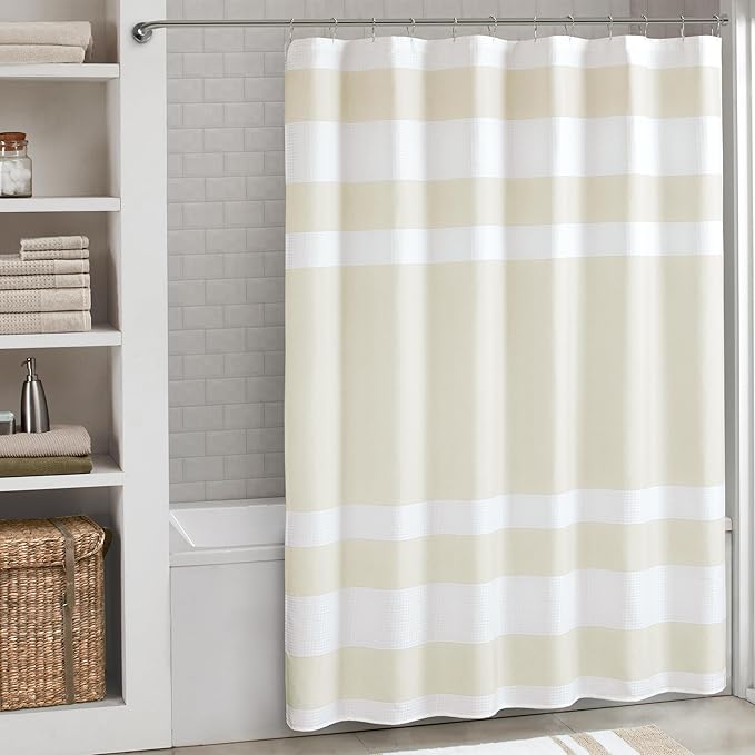 Madison Park Shower Curtain Spa Waffle Weave Extra Long Shower Curtain for Bathroom 3M Scotchgard Moisture Management, Spa Quality Modern Shower Curtains for Bathroom, Extra Long: 72"x84" Cream