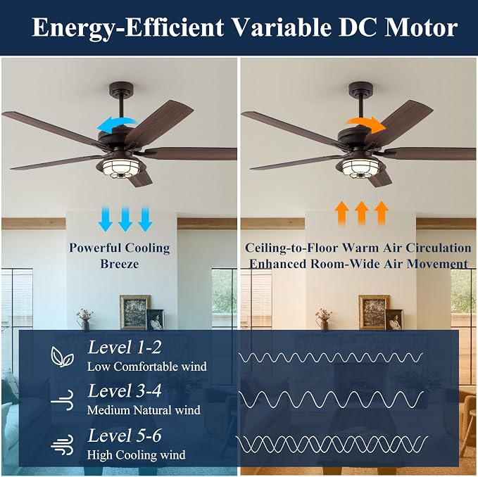 NORFOLK Outdoor Ceiling Fans with Lights and Remote, Waterproof 60 Inch Ceiling Fan with 3 Color LED Light for Patios, Gazebos, and Indoor, Wet Rated Farmhouse Modern Style