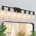 Indoi 7-Light Bathroom Light Fixtures, Matte Black Modern Vanity Lights with Clear Glass Shades, Bathroom Wall Lamp for Mirror Living Room Cabinet Bedroom Porch