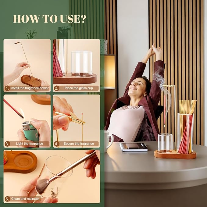 2 in 1 Glass Incense Holder for Sticks, Upside Down Incense Burner with Ash Catcher & Storage for Yoga Spa Home Decor Meditation - Brush & 40 Incense Sticks