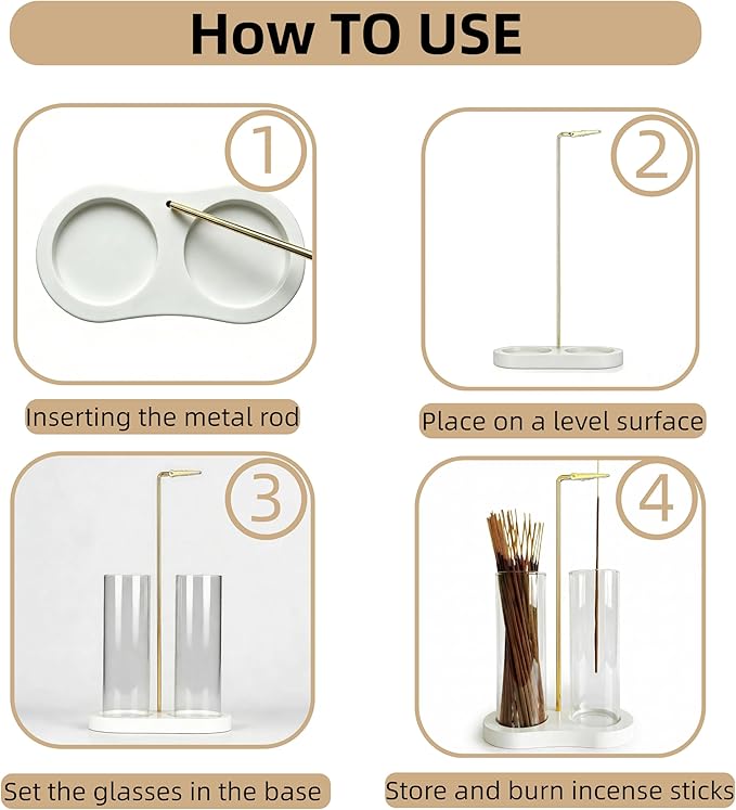 White Incense Holder,Glass Incense Sticks Burner Holder with Storage,Hang Upside Down Incense Holder for Sticks with Glass Ash Catcher for Meditation Yoga Spa Room Decor (White)
