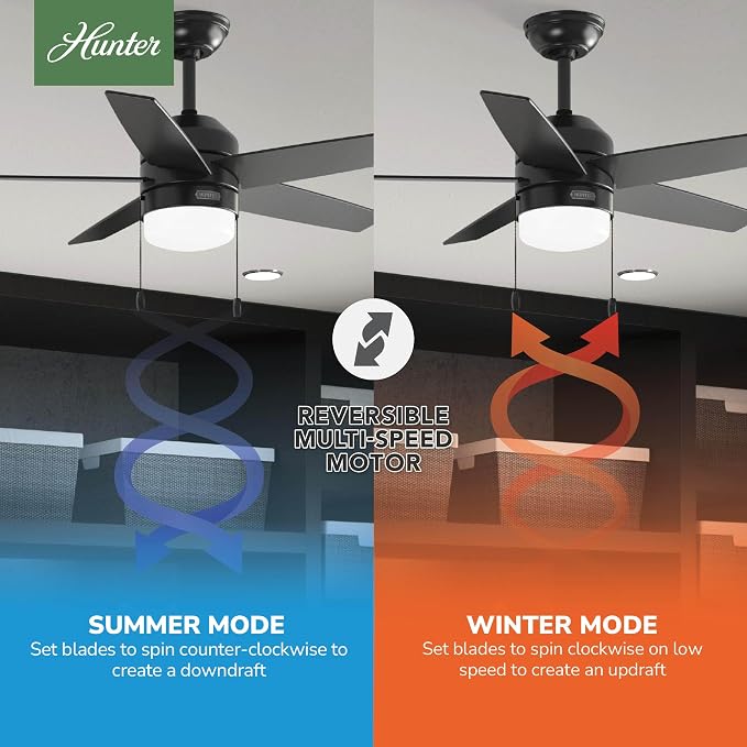 Hunter Bardot, Indoor, Ceiling Fan, Modern, 5 Blades, 44 inch, Matte Black