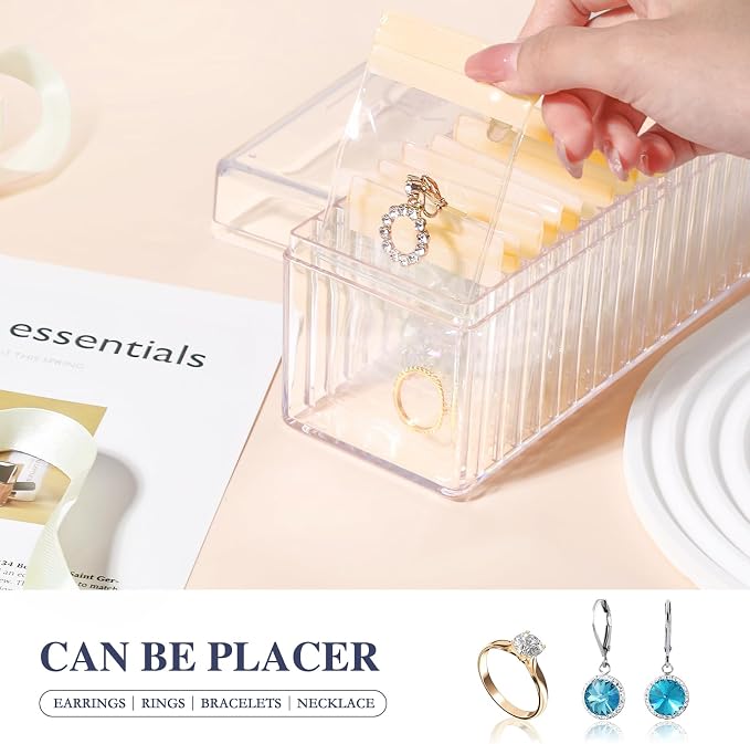 HOMEHIVE Acrylic Jewelry Box Organizer, Clear Jewelry Organizer Holder with 20 Portable Anti Tarnish Jewelry bags, Travel Jewelry Case for Earrings/Rings/Necklaces for Women Girls, Yellow