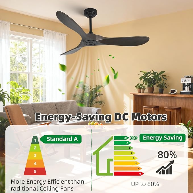 Smart Ceiling Fan no Light, 52 Inch Outdoor Ceiling Fan Without Light, Compatible with Alexa/Google/App, 3 Solid Wood Blades, Modern Wood Fan for Patio, Bedroom, Living Room, Dark Brown