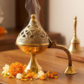 DSH CRAFTING YOUR CURIOSITY Dsh Home Purifying Brass Dhuna Loban Burner Dhooni Dhoop Dani Dhuni Brass Table Dhoop Dani Incense Burner for Loban. (Medium)