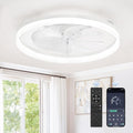 LEDIARY Ceiling Fans with Lights, 23 inch Low Profile Flush Mount Ceiling Fan, Dimmable LED, APP & Remote Control, Quiet Reversible DC Motor, 6 Speeds, Fandelier for Bedroom, White