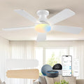 Amico 42 inch Smart Ceiling Fans with Lights, Small Low Profile Ceiling Fan, Remote/Alexa Voice Control, Flush Mount, Reversible DC Motor, 5 Blades, 6 Speeds, 3CCT, Dimmable, Noiseless, Bedroom, White