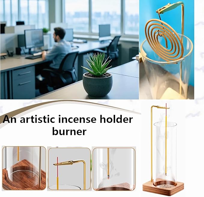 Wooden Incense Holder for Sticks with Detachable Glass Ash Catcher, Anti-Ash Flying No Mess Incense Burner for Yoga Spa Meditation Zen Room Home Decor (Oak 1 Pcs)