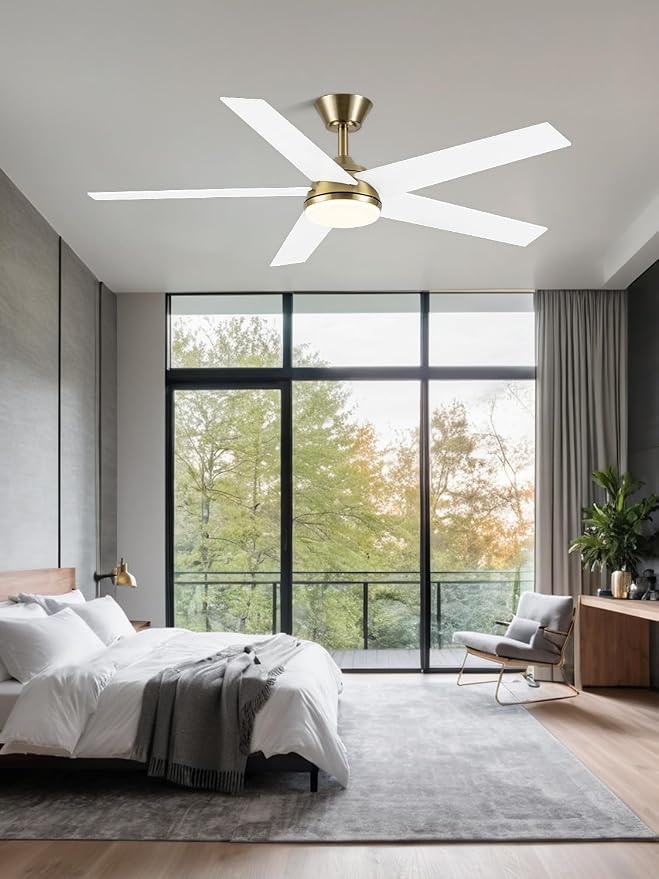 Bella Depot 52 Inch White and Gold Ceiling Fan with Light, Modern Brass Ceiling Fan with Dimmable LED Light, Chandelier Fan with Quiet DC Motor for Living Room, Bedroom, Kitchen