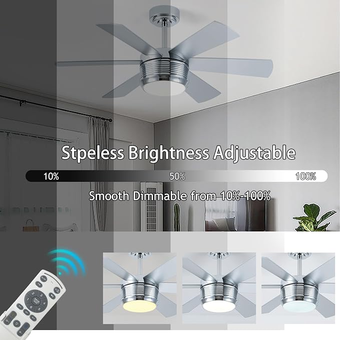 SHOWDI Nickel Ceiling Fans with Lights and Remote, Quick Installation, 42 in