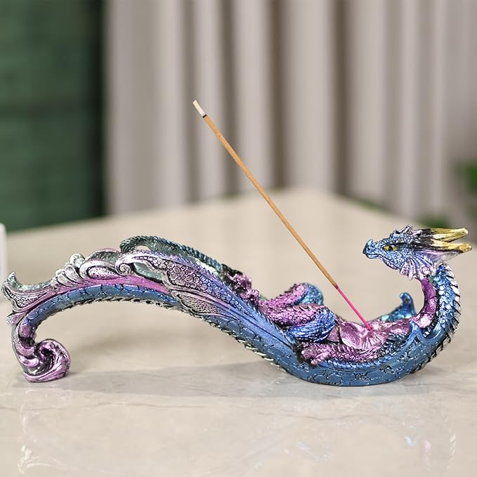 Dragon Statue Incense Burner, Incense Holder for Sticks, Incense Stick Holder, Incense Stick Stand for Home Decor (Blue Dragon)