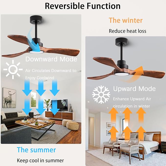 42-inch Silent Ceiling Fan Light with Remote Control, 3CCT, Walnut Finish | mobile app, full memory function, for use in living rooms, dining rooms, bedrooms, offices, balconies, and outdoors.
