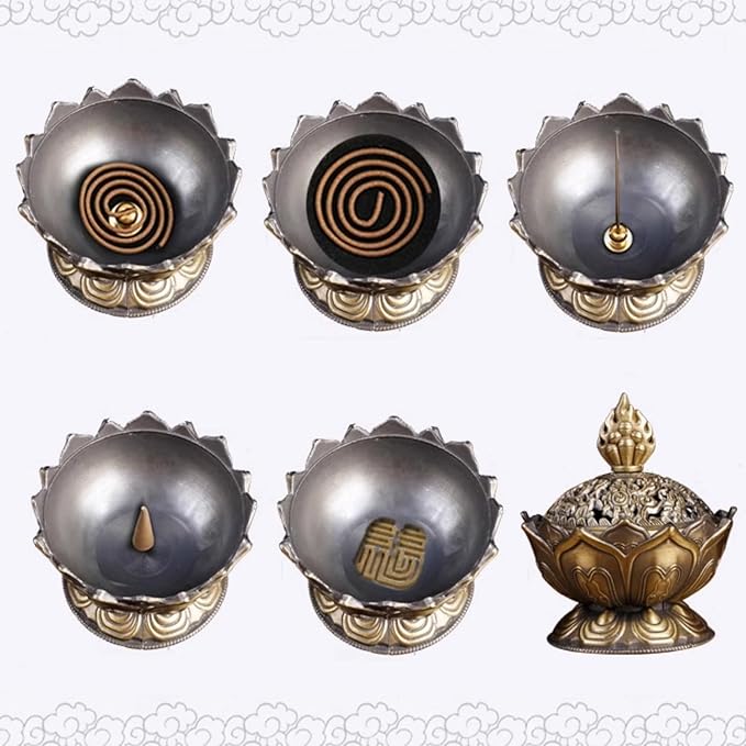 Walfront Metal Incense Cone Holder Lotus Bowl Zinc Alloy(Red-bronze), Desktop Ornament Supplies