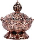Incense Burner, Bronze Antique Chinese Asian Style Lotus Flower Incense Burner Pot Backflow Smoke Incense Burner Stick Cone Holder Zen Buddha Buddhist Meditation Decor Gift Set(Red Bronze)
