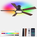 Ayaoty Ceiling Fans with Lights - 52in Flush Mount Ceiling Fan with RGB Dimmable, 3CCT 6 Wind Speeds and Reversible Quiet Motor, Low Profile RGB Fan Light for Modern Indoor, Party - Brown