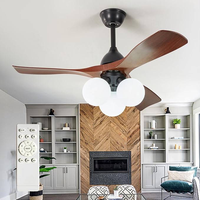 Ceiling Fans with Lights and Remote: 42-Inch Ceiling Fan 3 Blades Bubble Low Profile Outdoor - Walnut Ceiling Fans with Remote Control Quiet Reversible DC Motor for Living Room