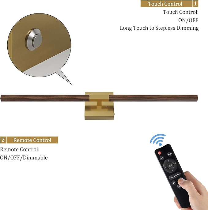 Rayogale Gold & Walnut Battery Operated Wall Sconce with Remote Control | 3000K-6000K Dimmable 8000mAh Wireless Rechargeable Wall Sconces Set of 2 with Timer for Living Room Bedroom Stairwell 32 Inch