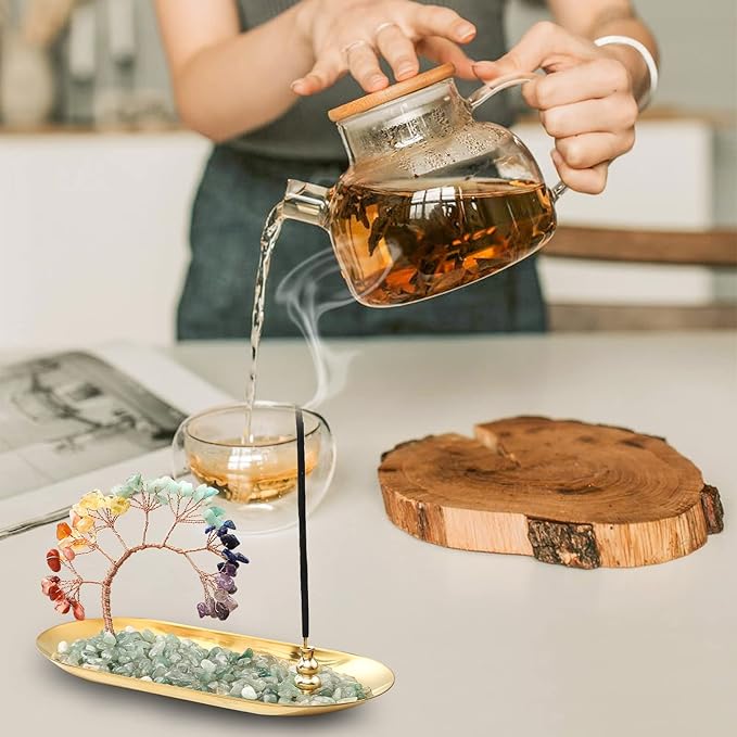 Crystal Incense Burner Holder. 7 Chakra Crystal Incense Sticks Holder. Incense Trays for Wealth and Luck. Healing Crystals Tree of Life. Yoga Meditation and Home Decor