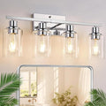 Indoi 4-Light Bathroom Light Fixtures, Chrome Modern Vanity Lights with Clear Glass Shades, Bathroom Wall Lamp for Mirror Living Room Cabinet Bedroom Porch