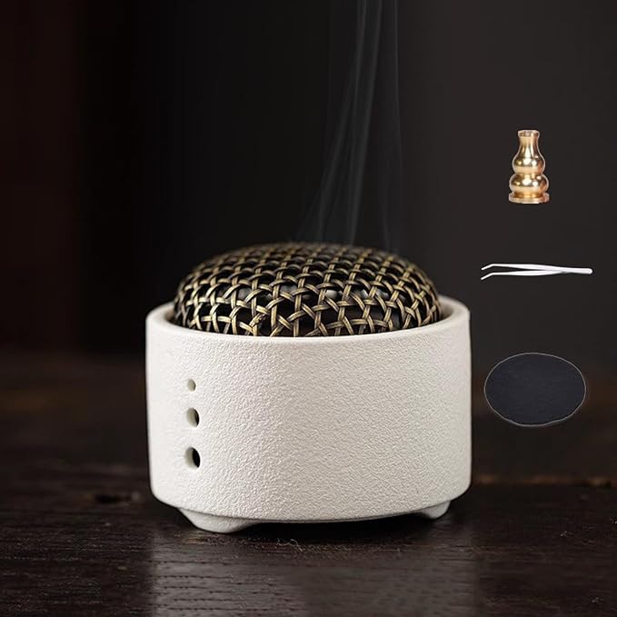 Incense Burner,incense Burner Holder with Lid,ceramic Incense Burners,incense Burner+incense Holder+fireproof Cotton+tweezers,smudge Bowl for Meditation Yoga,aromatherapy for Home Decor, Office