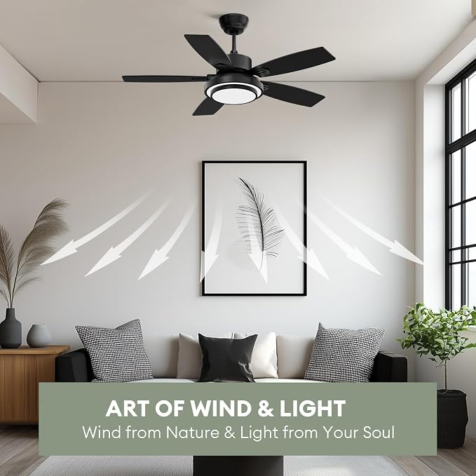 Fanbliss Ceiling Fans with Lights and Remote Control for Bedroom, 42 Inch Black Small Modern Ceiling Fan with Quiet Reversible DC Motor, 3CCT, Dimmable, LED for Living Room, Patio, Indoor and Outdoor