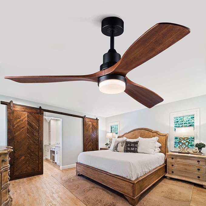 60 Inch Ceiling Fans with Lights and Remote Control, Dimmable LED Light,Quite DC Motor, Indoor Outdoor Wood Ceiling Fan with 3 Blade for Patio Living Room, Bedroom, Office, Summer House