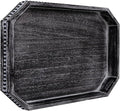 CedarLux Decorative Coffee Table Serving Tray, Long Octagonal Black Wood Tray with Wooden Bead, Farmhouse Big for Ottoman Table, Countertop, Home Decor, 16.5"x13"x1.6" (Retro Black)