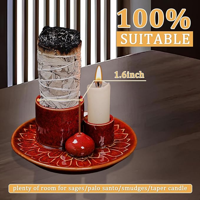 Comeon Palo Santo Holder, Backflow Incense Burner Holder Candle Holder Sage Burner Holder for Burning, Ceramic Incense Holder for Sticks for Meditation Yoga Room