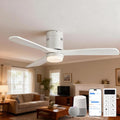 Sofucor 52 Inch Smart White Ceiling Fans with Lights-Flush Mount Low Profile Modern Outdoor Solid Wood Ceiling Fans with Alexa/Google Assistant/APP/Remote Control for Bedroom/Living Room/Office/Patio