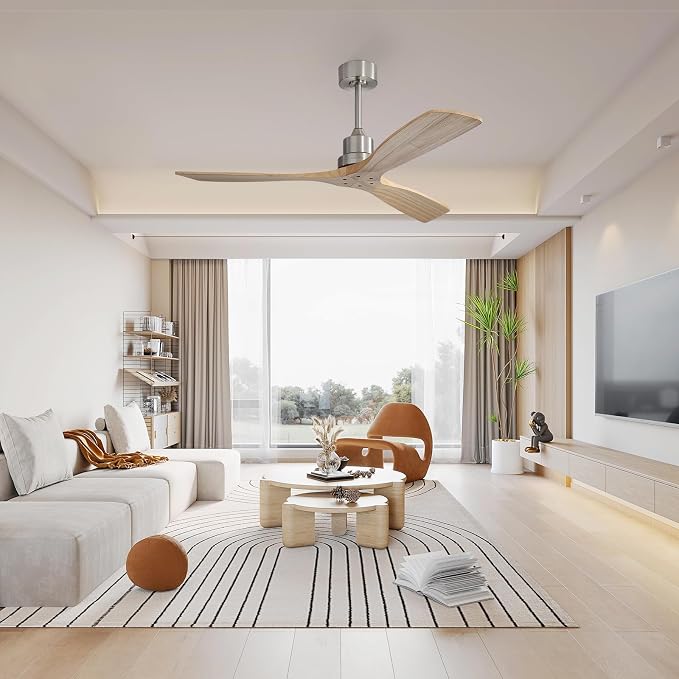 Sofucor Smart Ceiling Fan no Lights, 52" Low Profile Wood Ceiling Fans with Remote, Compatible with Alexa/Google/App, for Bedroom Living Room Patio Outdoor
