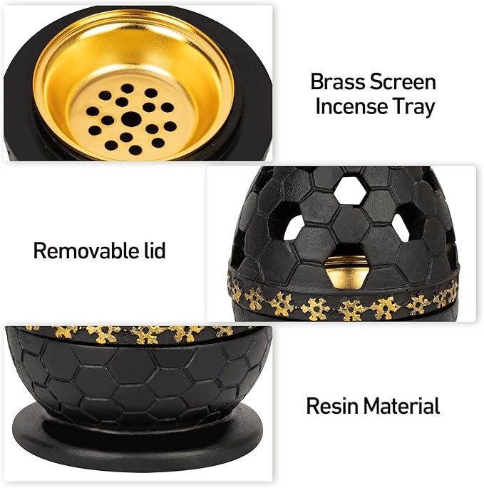 Incense Burner Holder, Bakhoor Frankincense Charcoal Censer Resin Stand, Ideal for Aromatherapy Yoga Spa, Home Christian Church Decor (Black)