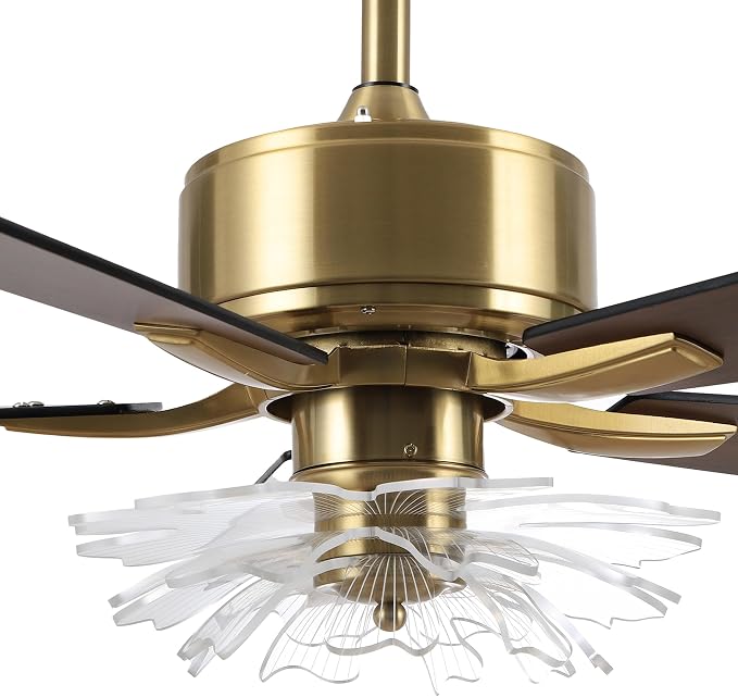 52 Inch Gold Ceiling Fans with Lights and Remote, Modern PS Petal Crystal Black and Gold Ceiling Fan for Bedroom Living Room Apartment 3CCT Dimmable Indoor Room Chandelier, 6 Speeds DC Motor