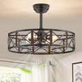 Fanbulous 23 Inch Fandelier Caged Ceiling Fans with Lights and Remote, Black Bladeless Ceiling Fan with 6 Speeds and Timing, Farmhouse Samll Fan Lights Ceiling Fixtures For Kitchen, Bedroom-Walnut