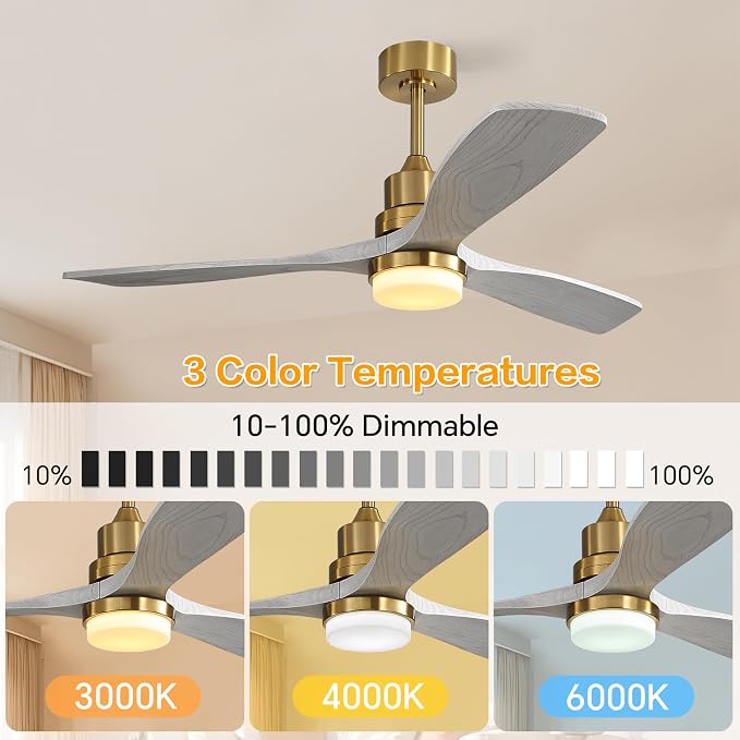 Sofucor Smart Ceiling Fan, 52" Low Profile Ceiling Fans with Lights and Remote, Compatible with Alexa/Google/App, 3-Color Light 6-Speed DC Motor Reversible Timer for Bedroom Living Room Patio Outdoor