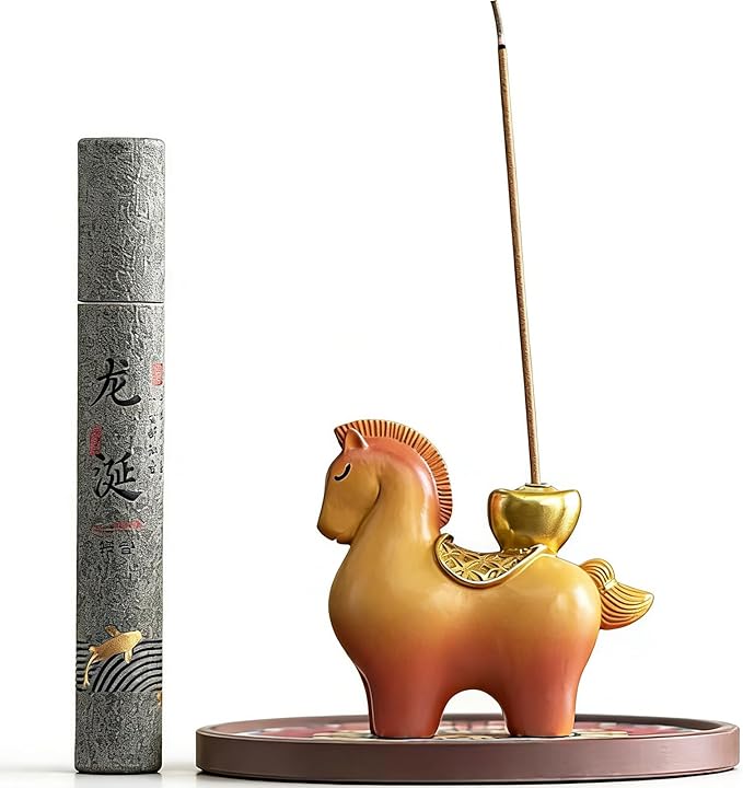 Resin Incense Holder for Sticks, Handmade Horse Shape Incense Burner with 30 Incense Sticks, Anti-Ash Incense Stick Holder for Meditation Yoga Spa Home Decor