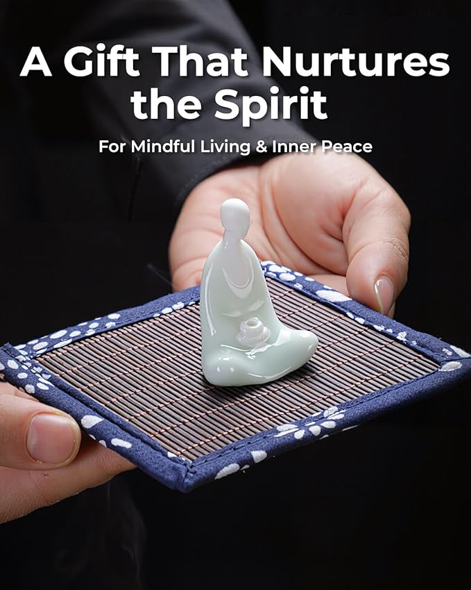Zen Incense Stick Holder - Ceramic Faceless Buddha Statue, Zen Meditation Decor for Home, Office, Yoga & Spiritual Gifts