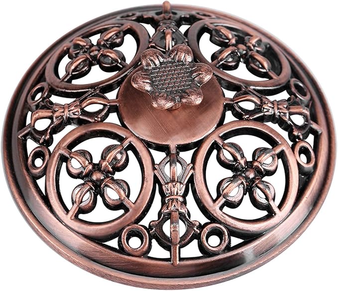 Lotus Incense Vintage Tibetan Copper Buddha Backflow Cone Holder Charcoal Burning Bowl Home Indoor Decor（2.75 x 1.97inch ）