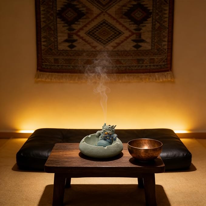 Pixiu Backflow Incense Burner with Ashtray, Mythical Beast Resin Incense Holder & Wealth Guardian Statue, Waterfall Smoke Effect Decor for Desk, Home Office Zen Gift