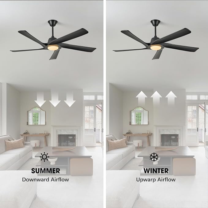 60 Inch Solid Wood Ceiling Fan with Light, Remote and APP Control, 3-color Dimmable, DC Motor, 6-speed Reversible, Farmhouse Ceiling Fans for Bedrooms, Outdoor Patios, Black