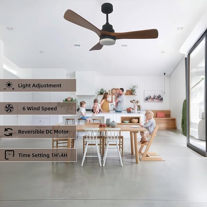 42 inch Ceiling Fan with Light,LED Lighting with 3 Color Dimming, 6 Speed Remote Control, Timing Function, and a Quiet Reversible Motor. Suitable for Bedrooms, Living Rooms, and Dining Rooms